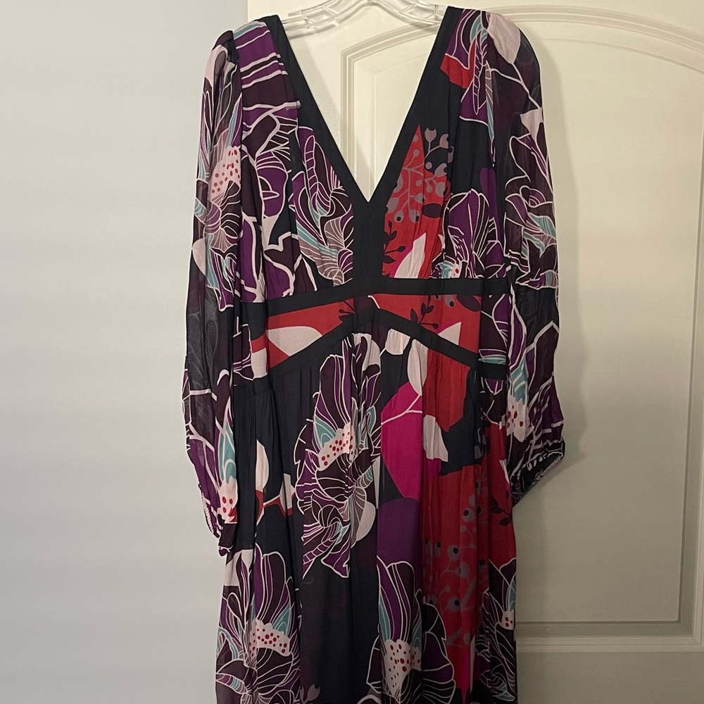 Floral V-Neck Maxi Dress - Purple and Red